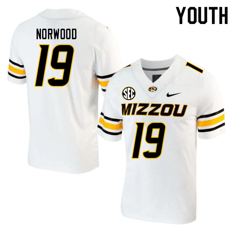 Youth #19 Dreyden Norwood Missouri Tigers College 2023 Football Stitched Jerseys Sale-White